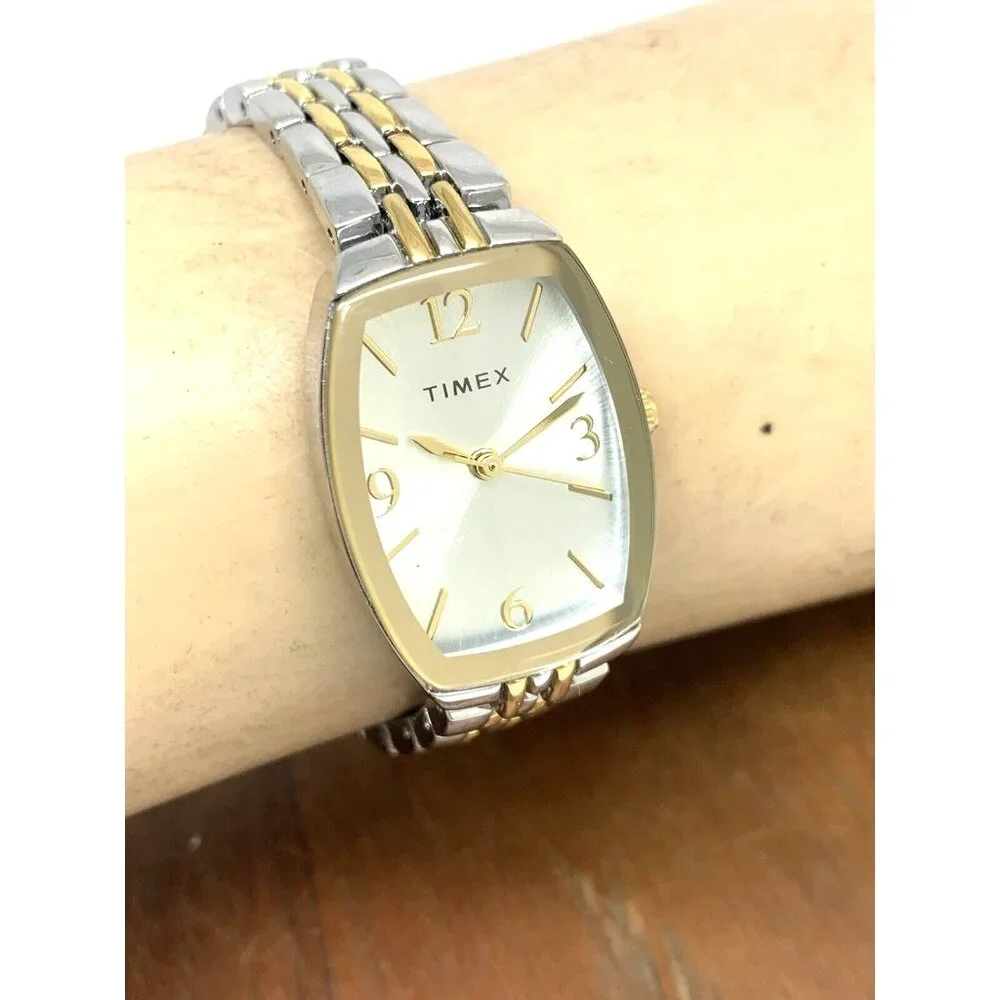 Timex Women's Watch TW2T50200 Quartz Silver Dial Rectangle Two Tone Steel 21mm